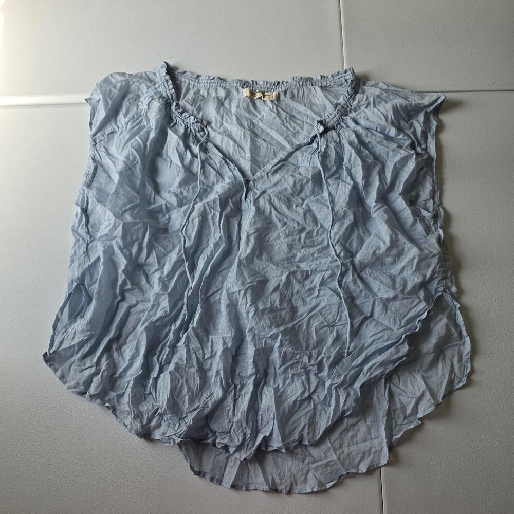 We The Free Blouse Womens XS Blue Cotton Sleeveless V Neck Ruffle Top